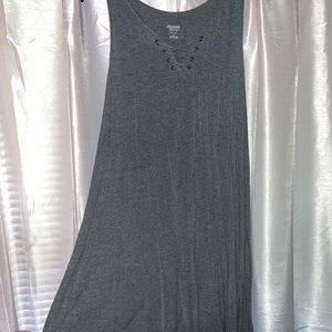 Gray cute lightweight summer dress with detail at the top
